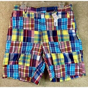 English Sports Shop Patchwork Madras Bermuda Shorts Men's 32 High Rise NEW Tags